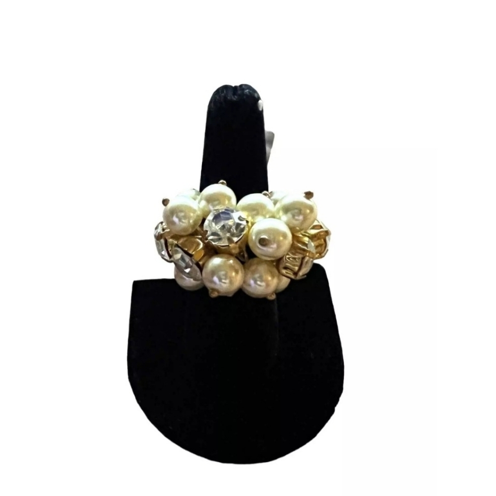 J. Crew Pearl Rhinestone Cluster Cocktail Ring